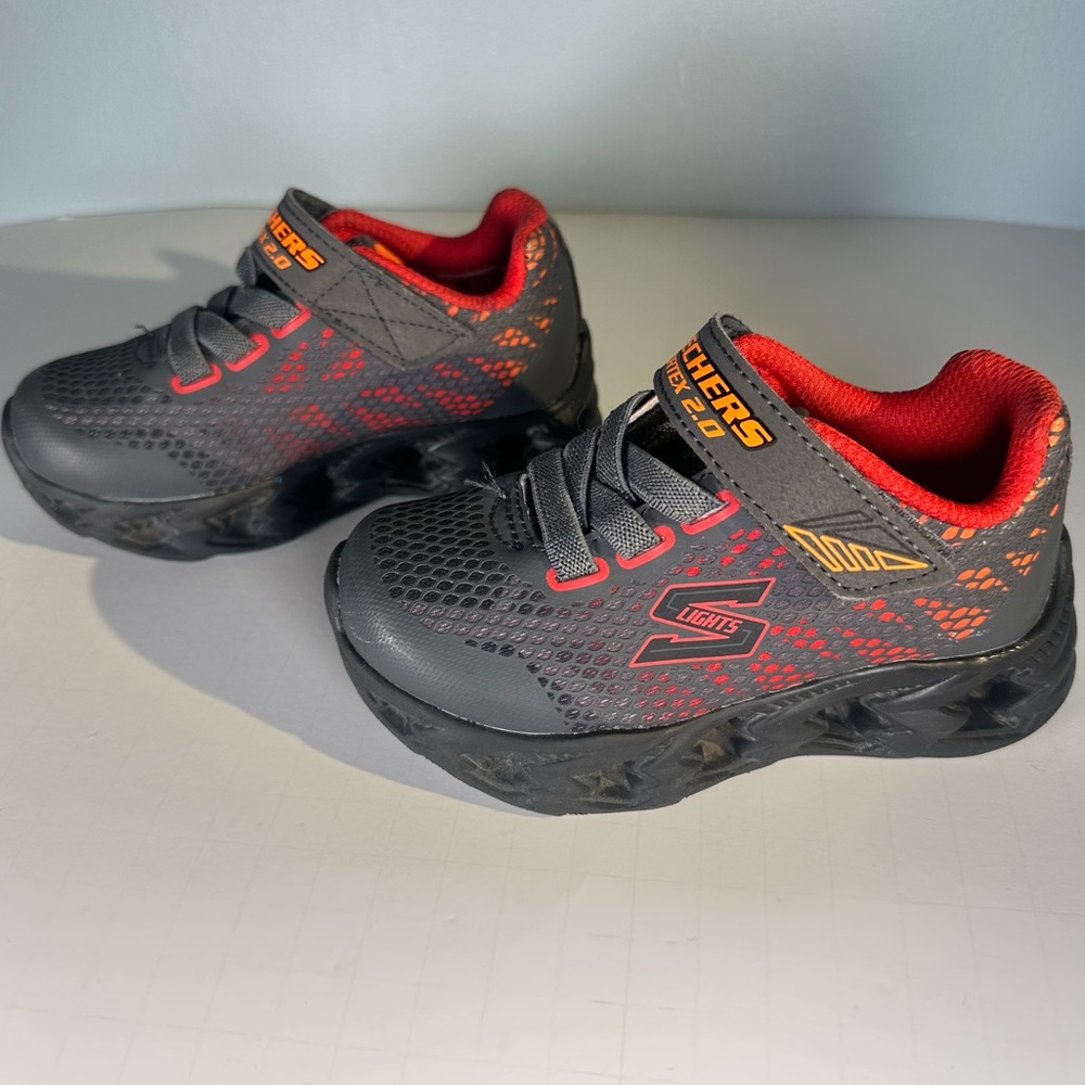 Skechers Light Up Vortex 2.0 Grey, Orange/Red, Toddler Sneakers - Boys 7